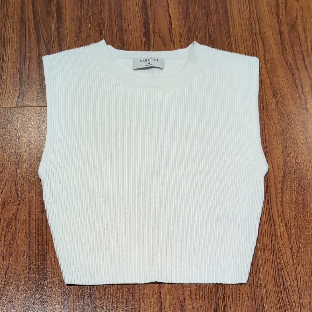 Babaton Cream Ribbed Crop Muscle Tee Sculpt Knit